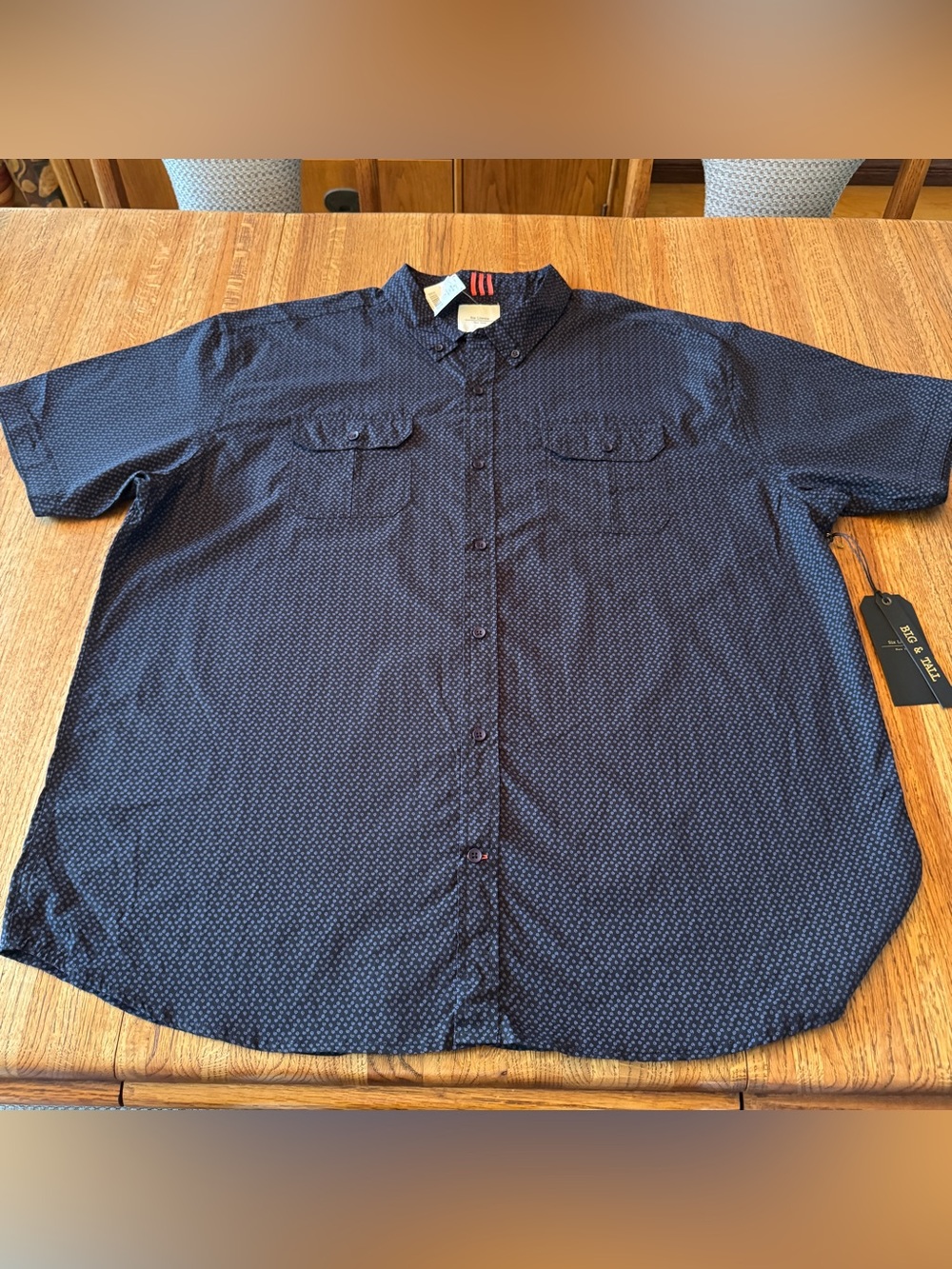 NWT Six Lincoln New York 3X Big & Tall Black Geometric Cotton Button Down